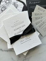 Invitations de mariage personnalisées, design floral vintage, enveloppe, papier fait main, luxe, élégant, impression typographique