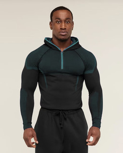 King Mcgreen Star Nuova Collezione Felpa Elastica da <span class=keywords><strong>Uomo</strong></span>, Abbigliamento Fitness, Maglia <span class=keywords><strong>Aderente</strong></span> a Maniche Lunghe con Cappuccio e Zip, T-Shirt Sportiva - Product Image 2