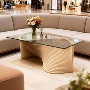 Custom Wavy Base <b>Wooden</b> Modern Coffee <b>Table</b> Curved Structure Glass <b>Top</b> Minimalist Design Restaurant Furniture Kitchen Home Decor - Product Image 3
