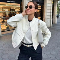Chaqueta Bomber para Mujer, Chaqueta de Otoño con Botones, Estilo Aviador, Chaquetas Cortas para Mujer, Chaqueta Vintage de Manga Larga con Botones, Ropa Exterior Femenina