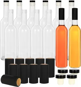 500 ml/16 oz Clear Glass Bottles With Cork Lids & Seal Shrink Capsules Caps,Home Brewing Wine & Juicing Bottles For Bordeaux Win