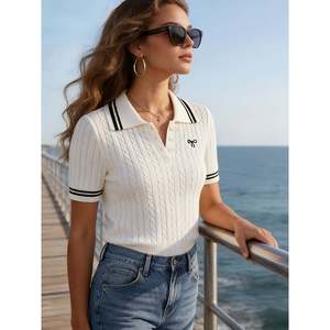 Suéter Polo de Punto Trenzado Azul Claro Talla S Ropa Casual para Mujer - Product Image 1