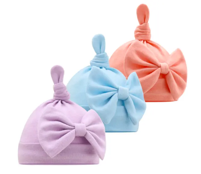 New Boys and Girls Infant Fetal Hat Baby Bow Hat Solid Color Tail Newborn Pullover Hat 0-1 Years Old