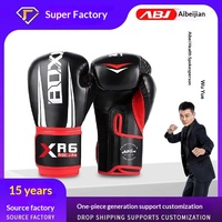 Gants de boxe Aibei Jian personnalisés en gros, 12 oz, à lacets, en PU épaissi, avec fermeture auto-agrippante, pour enfants et adultes, entraînement et compétition