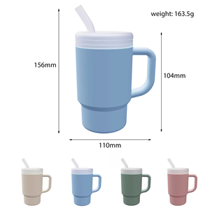 Botella de agua de silicona con asa para niños, vaso con pajita y tapa, taza de agua con pajita de silicona - Product Image 2
