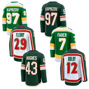 Qualité supérieure cousue avec soin # 97 Kirill Kaprizov # 43 Quinn Hughes # 29 Marc-Andre Fleury Maillot de hockey sur glace personnalisable - Product Image 1