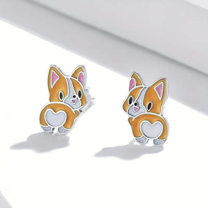 Orecchini a perno con cuore a forma di Corgi in stile coreano, gioielli dolci e giocosi a forma di animale per donna, da indossare tutti i giorni, outfit casual, idea regalo - Product Image 2