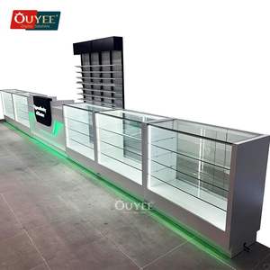 Tienda de tabaco Estante de exhibición minorista Marco de madera Estantes de vidrio Tienda de humo Escaparate de vidrio corto Escaparate de tienda de humo con luz - Product Image 4