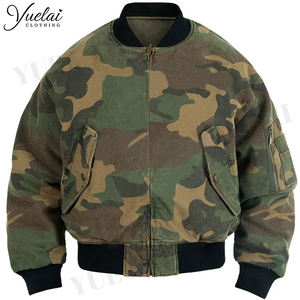 Custom Vintage Washed Camouflage Puffer <strong>Jacket</strong> Zipper Stand Collar Sun Faded Cotton Twill Crop Reversible Padded Bomber <strong>Jacket</strong> - Product Image 1