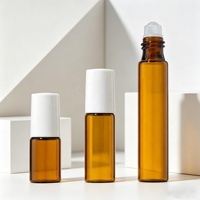 Flacon en verre ambré cylindrique 3ml 5ml 10ml avec bouchon en plastique pour huile essentielle, parfum, sérum, rechargeable, avec bouchon à vis pour crème visage