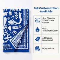 Serviette de plage en coton jacquard personnalisée 450-600GSM avec étiquette tissée de votre propre marque pour hôtels et complexes hôteliers
