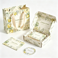 Kit d'emballage cadeau avec impression botanique aquarelle, boîte d'expédition personnalisée avec logo, sac shopping en papier, carte de vœux et autocollant pour boutique de cadeaux