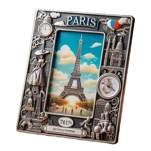 Custom design metal craft zinc alloy classic france paris souvenir photo frame