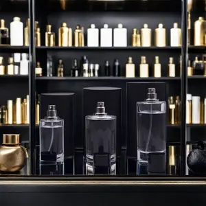 Flacon de parfum en verre noir de luxe de 50ml avec pompe de forme ronde à col de 15mm et scellage par pulvérisation Boîtes de parfum cosmétiques de luxe de 50ml