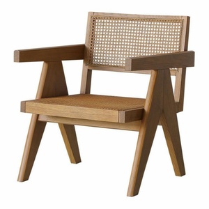 Fauteuil de salle à manger moderne de luxe, chaise de lecture pour salon, fauteuil lounge en bois massif et rotin naturel - Product Image 5