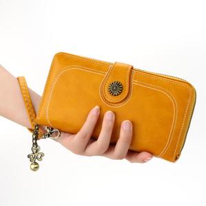 Nuovo prodotto olio cera in pelle PU <span class=keywords><strong>portafogli</strong></span> all'ingrosso 6 colori portamonete grande capacità di lusso da <span class=keywords><strong>donna</strong></span> con cerniera lunga portafoglio pochette - Product Image 2