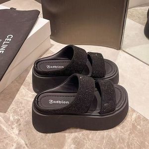 Sandales compensées personnalisées pour femmes avec strass, double bride, pailletées, rehaussantes, vente en gros - Product Image 1