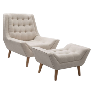 Modern Tufted Upholstered <b>Lounge</b> <b>Chair</b> Wood Legs Linen Fabric Home Furniture Apartment Bedroom Living- Room Dining Home Office - Product Image 4