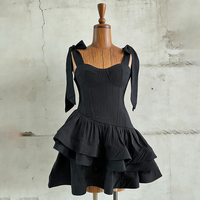 CA2034 Robe Courte d'Été Élégante Couleur Unie Style Bandeau à Bretelles avec Ourlet Volanté Esthétique Fraîche et Douce – Vente en Gros