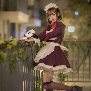 Masked Maid Cosplay Costume Purple White Ruffle Dress With Mask Garter Stockings Anime Role Play Halloween Outfit - Product Image 3