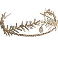 Serre-tête en métal style grec vintage 2025 avec feuilles et strass, couronne de mariée pour enfants, accessoire de cheveux pour robe de mariée, anniversaire