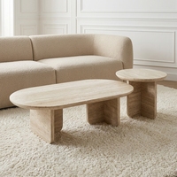 Table basse en marbre crème français créative pour salon, style petite maison, en pierre naturelle de grotte