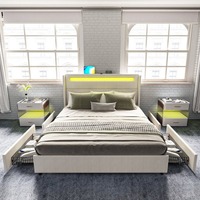 Lit de rangement de luxe moderne avec 4 grands tiroirs en métal Conception facile à assembler pour chambre à coucher ou hôtel avec grand espace de rangement