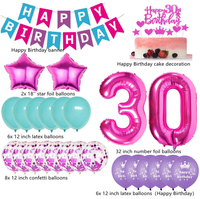 Bannière Joyeux Anniversaire, Ballons Étoiles 0-9 en Aluminium, Ballons en Latex Imprimés, Confettis, Décoration de Gâteau pour Fête d'Anniversaire Fille Femme