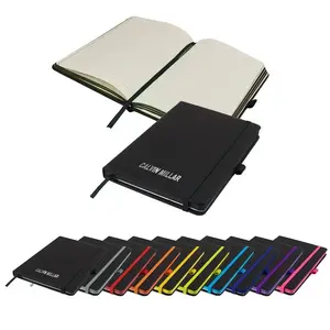Caderno personalizado impresso com nome, perfeito para escola ou escritório, preto com borda colorida