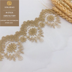 Pizzo solubile in acqua filo d'oro 3D Off-the-Shelf garza ricamo abiti accessori <span class=keywords><strong>per</strong></span> <span class=keywords><strong>scarpe</strong></span> da sposa borse elegante pizzo d'oro - Product Image 1
