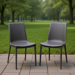 Silla de Comedor Moderna con Tapicería de Cuero Gris y Patas de Metal, Muebles para el Hogar - Product Image 2