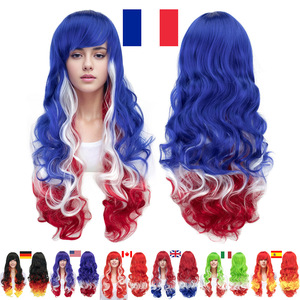 Parrucca da Fan Europea e Americana, Stile Bandiera Nazionale Colorata per Cosplay, Parrucca Lunga Ricciuta Rosa in Fibra Resistente alle Alte Temperature - Product Image 3