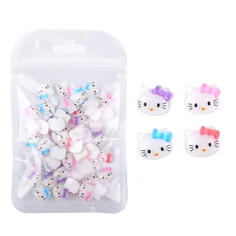 Wholesale 100pcs Bag In Bulk 3D Kitty Cat Nail Charms Accessories Cartoon Kawaii Resin Nail Art