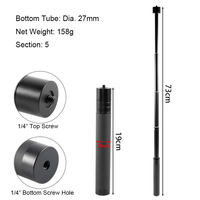 Barra de Extensión de Aleación de Aluminio, Palo Selfie Ajustable con Rosca de 1/4\", Mini Portátil, Capacidad de Carga de 1.5 kg para Gimbal