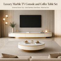 Ensemble de meubles de salon moderne de luxe avec table basse et meuble TV en bois durable avec plateau en pierre, console beige et meuble flottant au design élégant