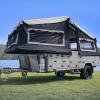 Caravane de camping tout-terrain de luxe avec tente de toit, petite caravane de voyage pliable à l'avant, à vendre