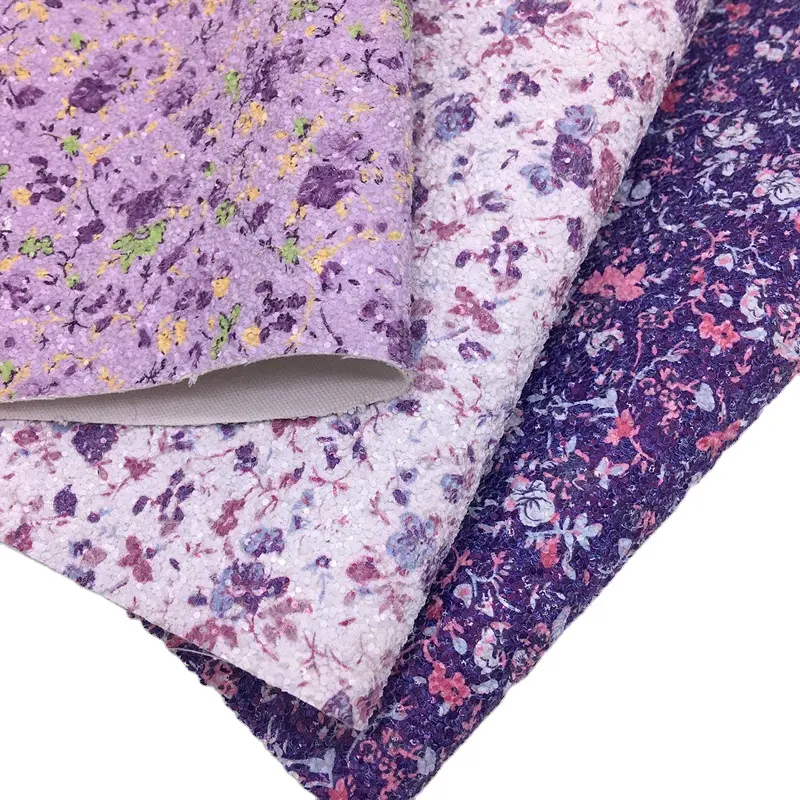 Tela de purpurina gruesa de flor en relieve para bolsa