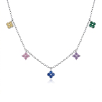 Perhiasan Trendy Perak 925 Sterling Silver Warna Pelangi Zirkon Liontin Semanggi Berdaun Empat Kalung Gelang untuk Wanita