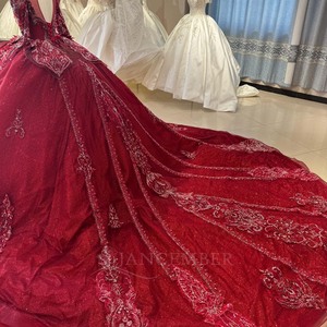 Dw0203 Red Ball Gown <b>Wedding</b> Dresses Beaded Crystals Pearls Lace Bridal Gowns Vestidos De Novia Custom Size Jancemebr - Product Image 4