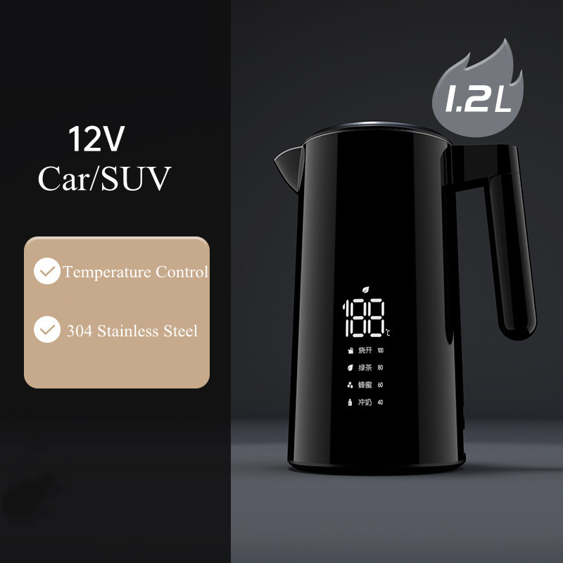 Universal Electric Heating Kettle, Smart Car Kettle, 1200 ml Large Capacity, 12 V, 24 V, 220 V, New Designs, Factory Direct Sale
