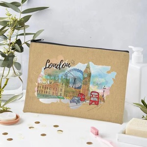 Pochette cosmétique imprimée paysage de Londres, sac de rangement de <span class=keywords><strong>voyage</strong></span> vintage en lin pour articles de toilette - Product Image 2