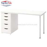 Meja Kerja Kantor Modern dengan Kaki Kayu yang Dapat Disesuaikan, Meja Belajar, Meja Kantor Administrasi, Meja Komputer dengan 5 Laci