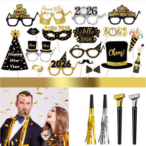 Bannière Joyeux Nouvel An allemande <span class=keywords><strong>Disco</strong></span> 2026, Ballons en feuille métallisée, Ballons imprimés métalliques, Confettis, Trompettes à confettis, Accessoires photo - Product Image 4