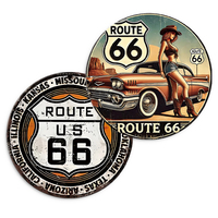 Juego de Letreros Metálicos Redondos con Temática de Rutas Retro Vintage, Decoración de Pared para Hogar, Garaje o Bar