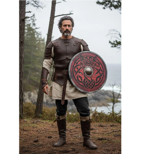 Bouclier Viking en bois Fenrir Loup Rouge, effet vieilli, pour reconstitution historique, cosplay, exposition et collection - Product Image 1