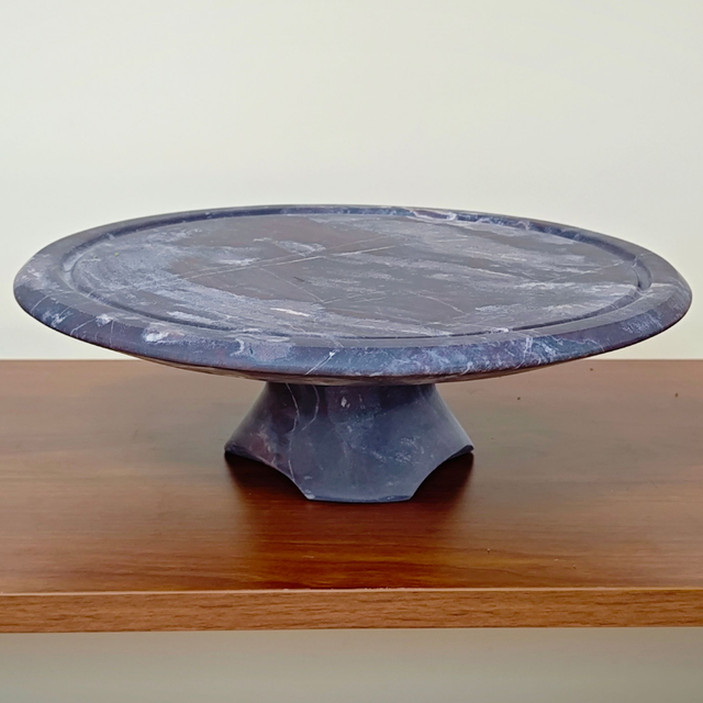 Dark Gray Marble Pedestal Stand - Luxury Stone Serving Platter for Home and Hotel Dining Decor