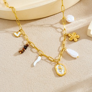 Elegant Gold Tone Necklace And <b>Bracelet</b> <b>Set</b> With Pearl Flower Heart Charms For Women Everyday Wear - Product Image 2