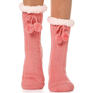 Factory Wholesale <strong>Custom</strong> Women <strong>Fuzzy</strong> Slipper <strong>Socks</strong> Winter <strong>Warm</strong> Fleece Soft Thick Cozy Knitting <strong>Socks</strong> With Grips - Product Image 2