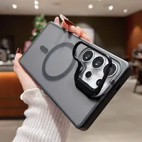Étui de protection magnétique mat translucide en métal avec support d'objectif pour Samsung Galaxy S25 S24 FE S23 Plus Ultra, coque rigide antichoc en PC