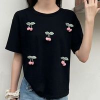 T-shirt ample pour femme à col rond, motif floral 3D, nouvelle collection été, vente en gros pour boutiques